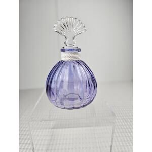Vintage Purple Amethyst Glass Perfume Bottle with Glass Stopper Art Deco‎ Swirl